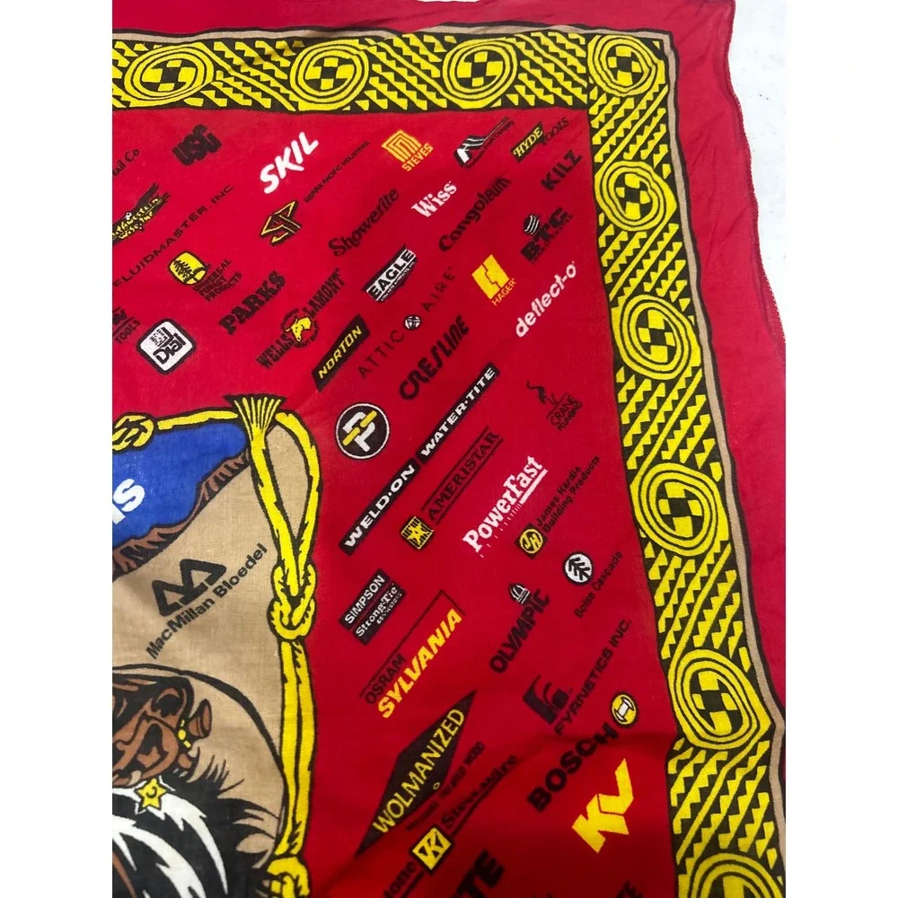 Vintage McCoy's Building Supply Western Cowboy Bronco Logo Bandana Red 21x21